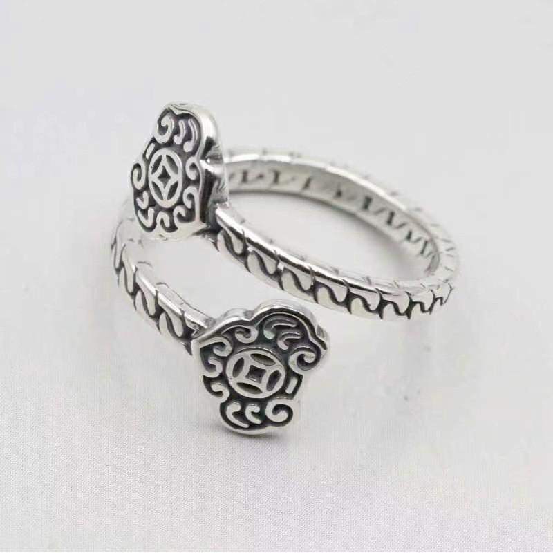 Adjustable Open Ring Women Men Sterling Lock Design Boho Ethnic Style Finger