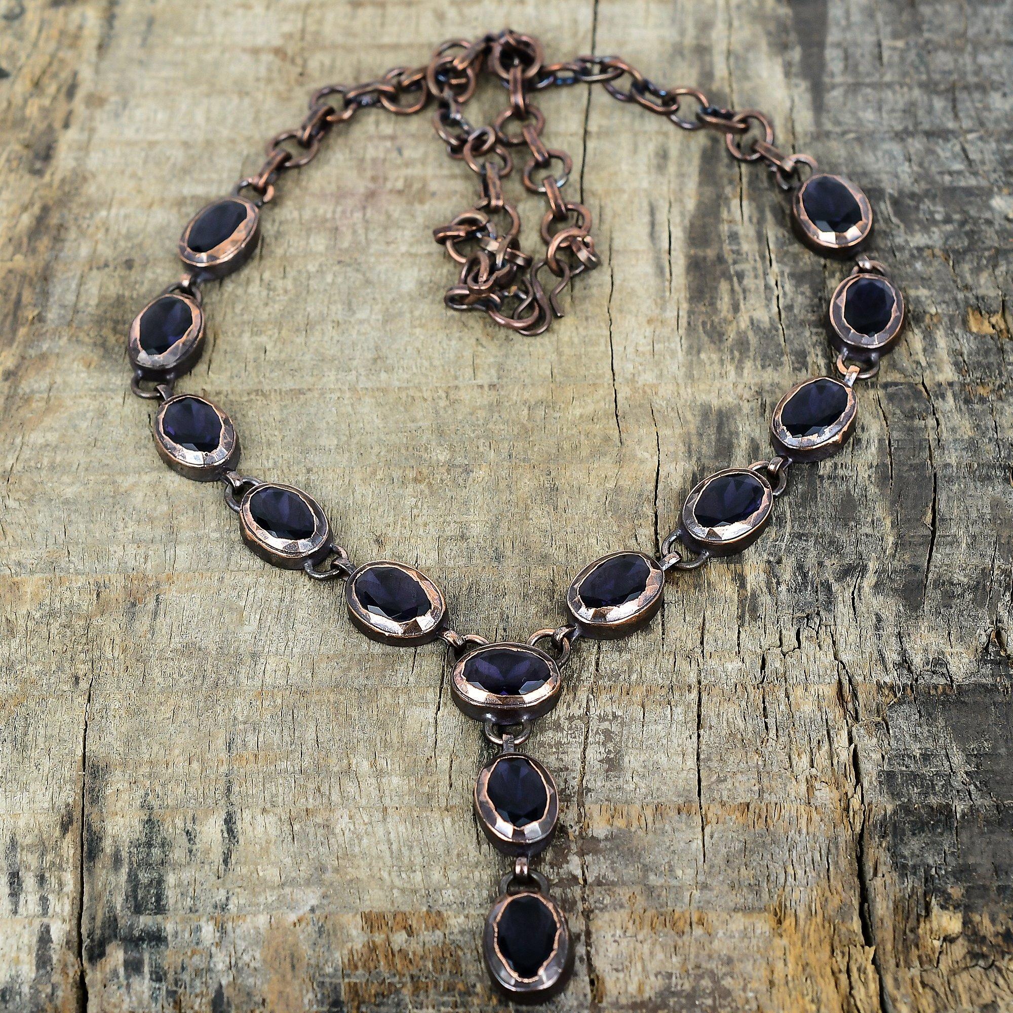 

Faceted african amethyst necklace electroformed copper necklace handmade jewelry gemstone necklace adjustable chain necklace gifts for her Adjustable