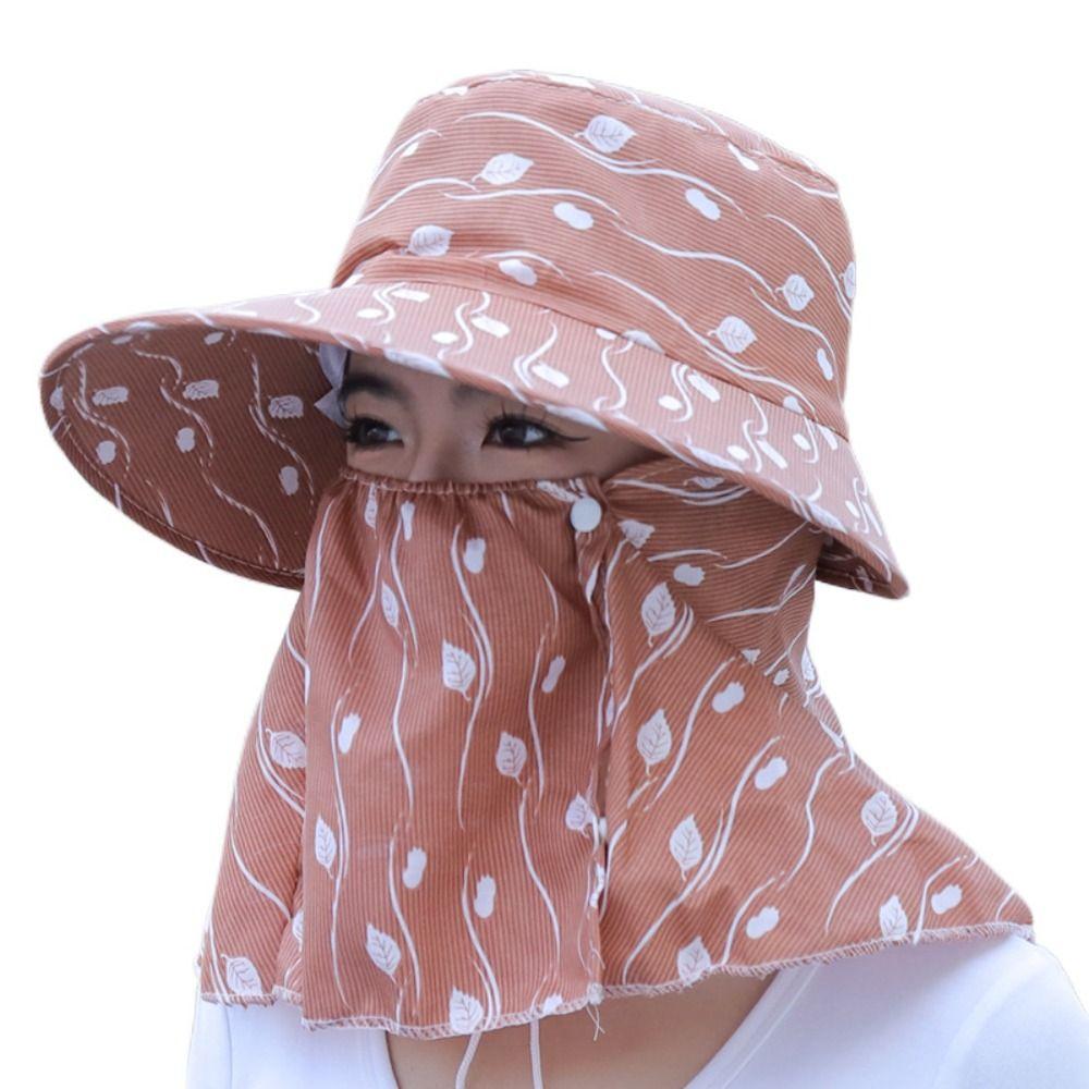 Sun Protection Women Sun Hat Leaf Print Sunscreen Bucket Hat Tea Picking Hat  Sun Protection