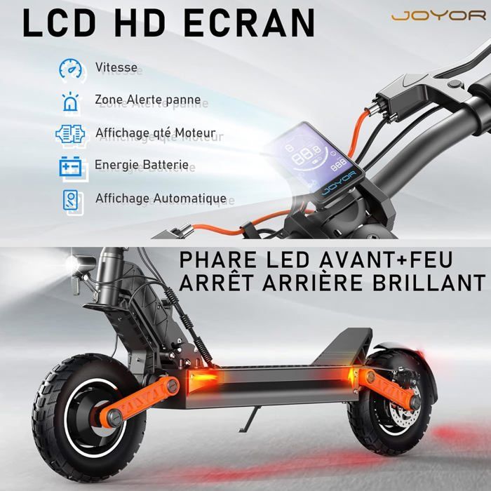 JOYOR S10-S-Z - Trottinette électrique - Deux moteurs 1000 W*2, batterie 60 V 18 Ah - Max 60km/h - Autonomie de 70 km - Noir