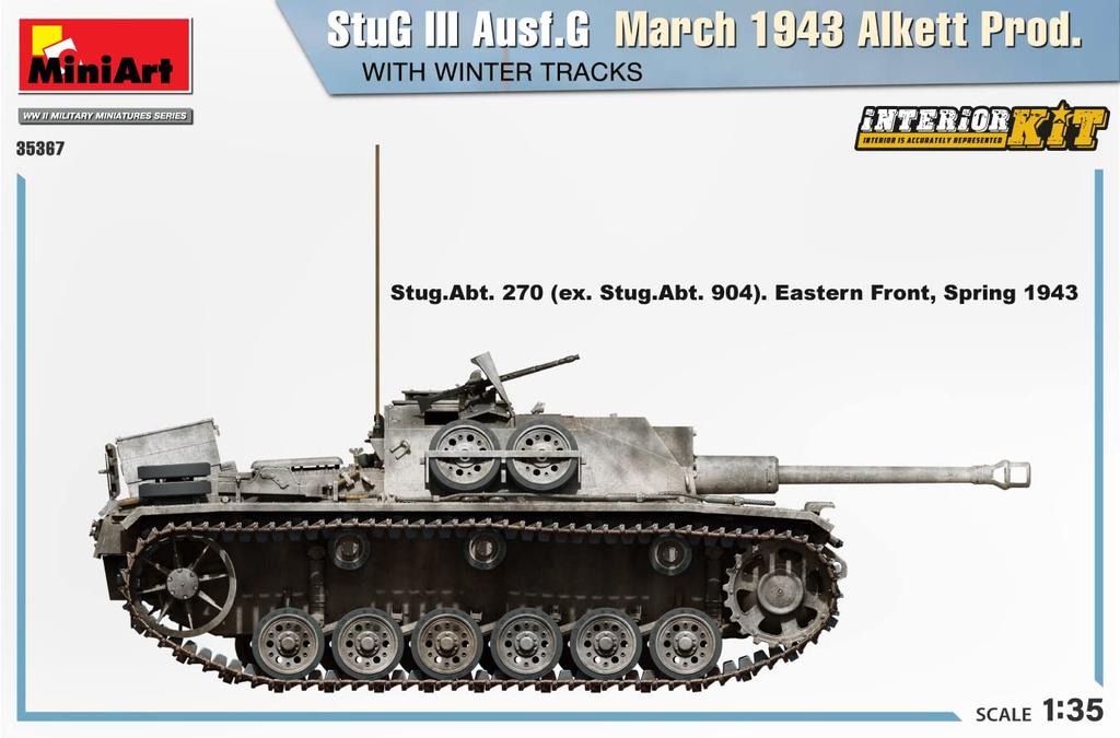 MiniArt Scale German III March with Alkett Winter Full Plastic Model MA35367 1/35 Sturmgeschütz Ausf. G, 1943, Tracks, Interior, Kit,