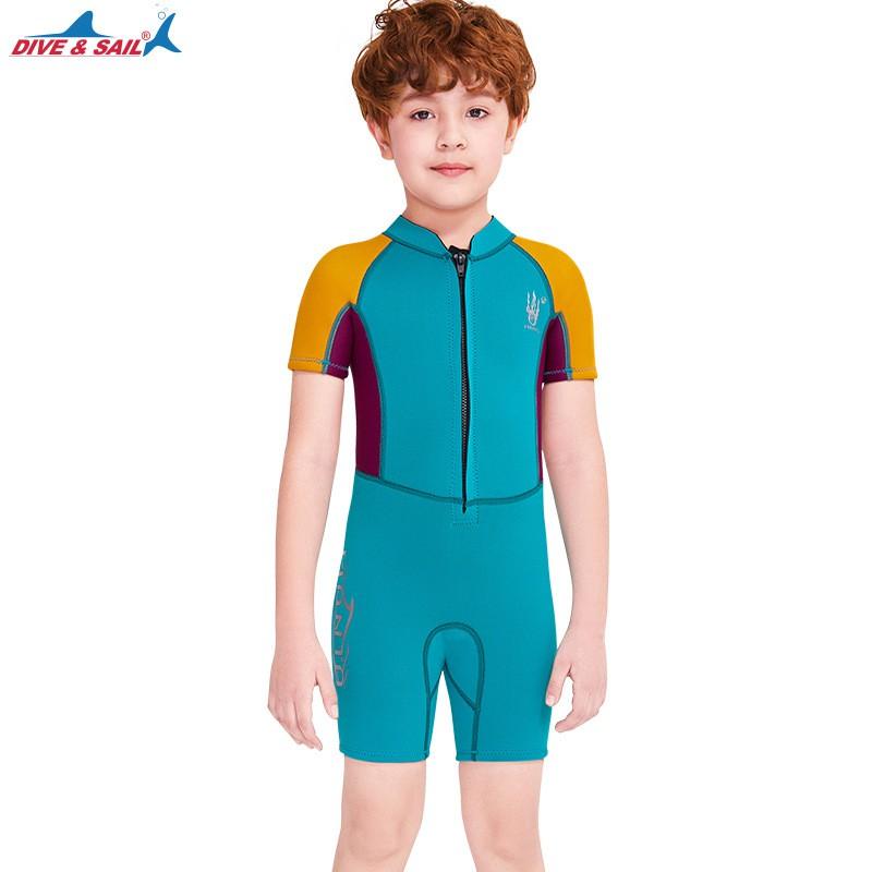 Kids 2.5mm Neoprene Wetsuit Boys Short Sleeve Full Body Warm Swimming Suit Snorkeling Diving