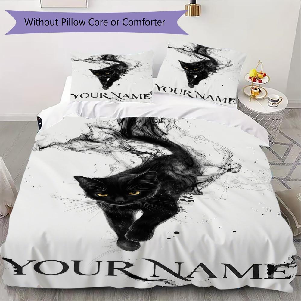 Custom Name Black Cat Majesty Bedding,Quilt Set Quilt Cover Pillowcase Home Birthday Gift(1 * duvet cover + 2 * pillowcase, without core)_lx