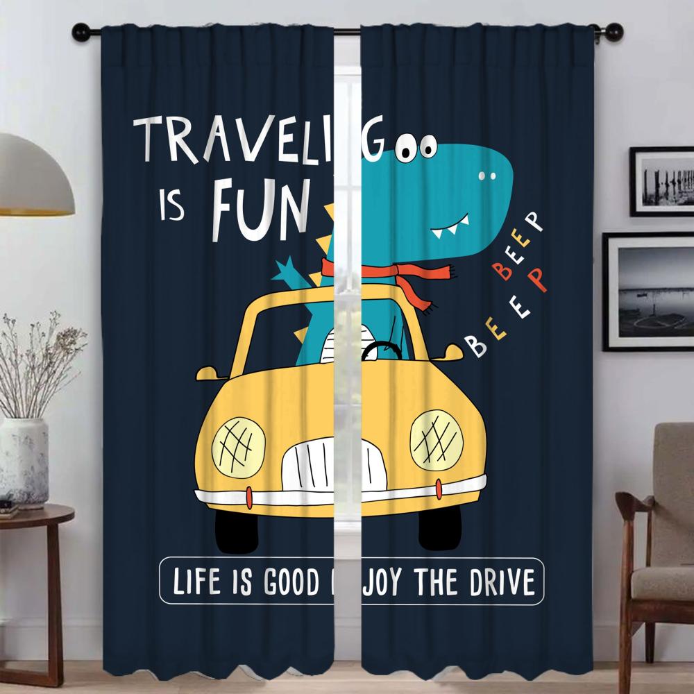 

Curtains for Bedroom Cute Dinosaur Shades Window Curtain for Room 2 Panel Partition Home Interior Curtains Halloween Decoration W50xH70cmx2pcs-CL