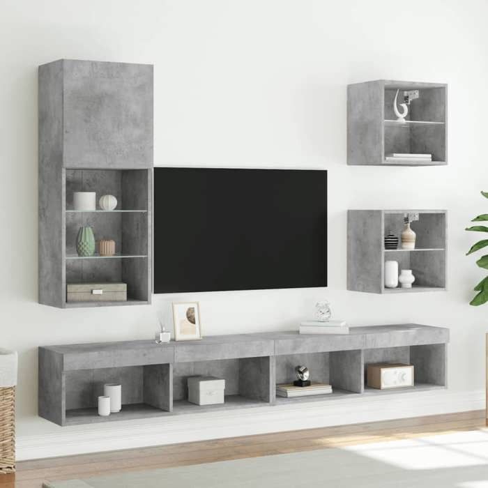 VidaXL Meuble TV avec Lumières LED, Armoire de Télévision Murale avec Rangement, Meuble Télé Suspendu Salon Salle de Séjour, 837060