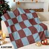 Light Blue Checkerboard Winter Summer Flannel Blanket Throw Fleece Soft Fuzzy Plush Cozy Fleece Blankets For Sofa Ideal Gifts