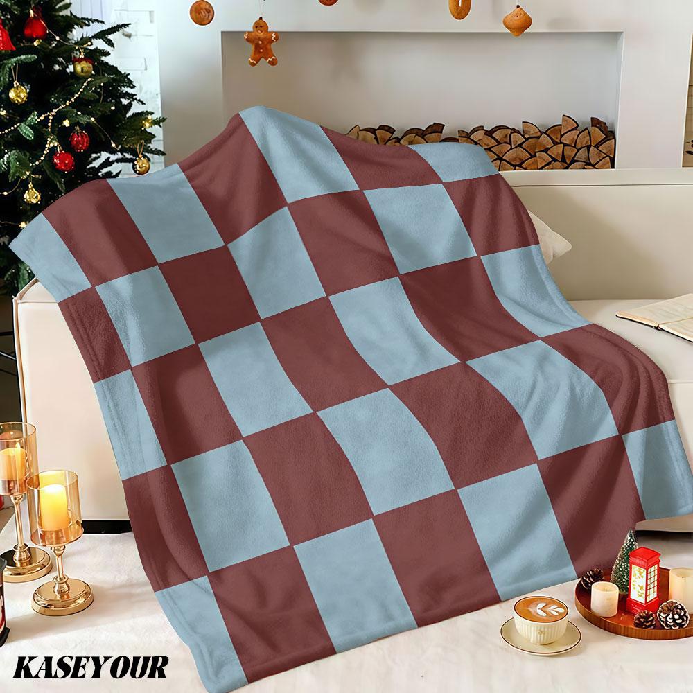 Light Blue Checkerboard Winter Summer Flannel Blanket Throw Fleece Soft Fuzzy Plush Cozy Fleece Blankets For Sofa Ideal Gifts