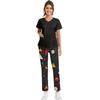 Plus Size Printet Arbejdsuniform Toppe Til Kvinder med Kryds V-Hals Halloween Print Korte Ærmer Sjove T-shirts Arbejdstøj T-shirt Med Lommer