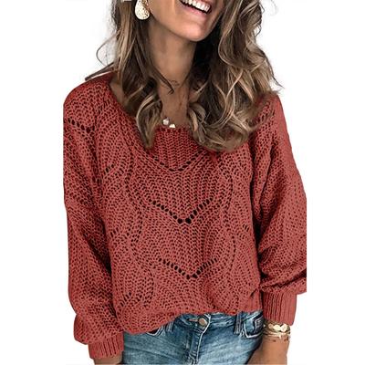 Women's Long Sleeve Lightweight Loose Casual Hollow Out Sweaters Solid Color Pullover Jumper Tops