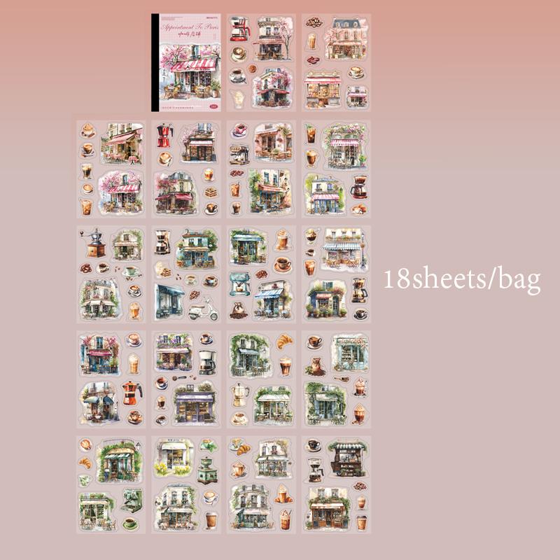 18 Sheets/Bag Sticker Book Characters Paris Attractions Stickers - Handbook Stationery For DIY Handmade & Scrapbook Diary