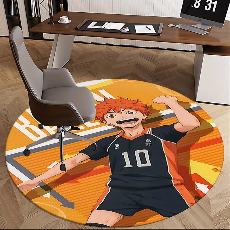 1pc Haikyuu Karasuno Hinata Shoyo #10 Round Carpet - Office Chair Mat, Non-Slip Rug for Home Decor, Gift, Suitable for Office, Living Room