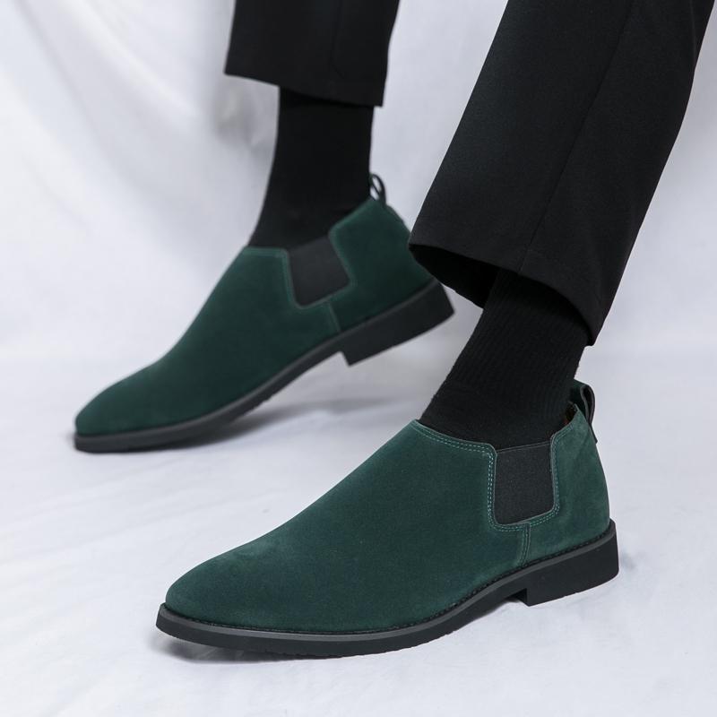 British Fashion New Men's Pointed Green Brown Suede Leather Shoes Male Designer Formal Wedding Prom Dress Homecoming Footwear