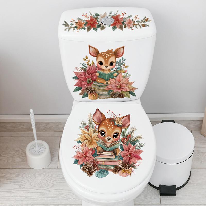 Toilet Sticker Flower Butterfly Sticker Bathroom Self-Adhesive Painting Waterproof Sticker Toilet Cover Bathroom Wall Sticker