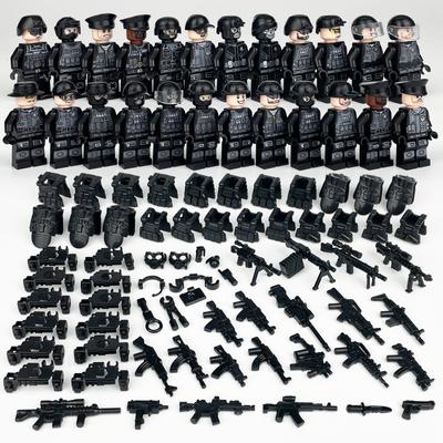 24pcs MOC Black Police Building Blocks Small Military Set Small Particle Assembly Doll Toy