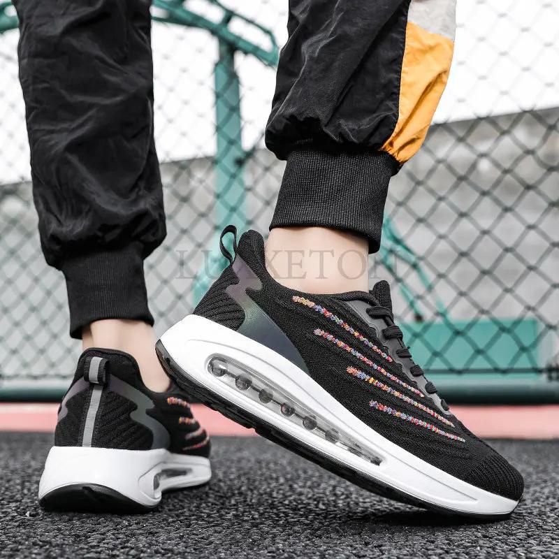 Löparskor med rund tå, mesh, stötdämpning, färgblock, sommar, vardagliga, andningsbara, mångsidiga, lätta sportskor