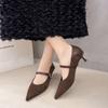 Suede splicing temperament single shoes women's spring and autumn new versatile stiletto pointed one-word buckle outer wear high heels