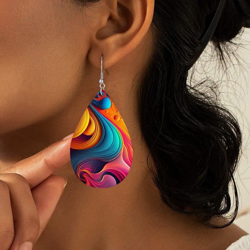 2 Pairs Boho Abstract Multicolored PU Leather Earrings Y2K Style Fashion Earrings Holiday Gifts for Friends Party Fashion Accessories Elegant Earrings