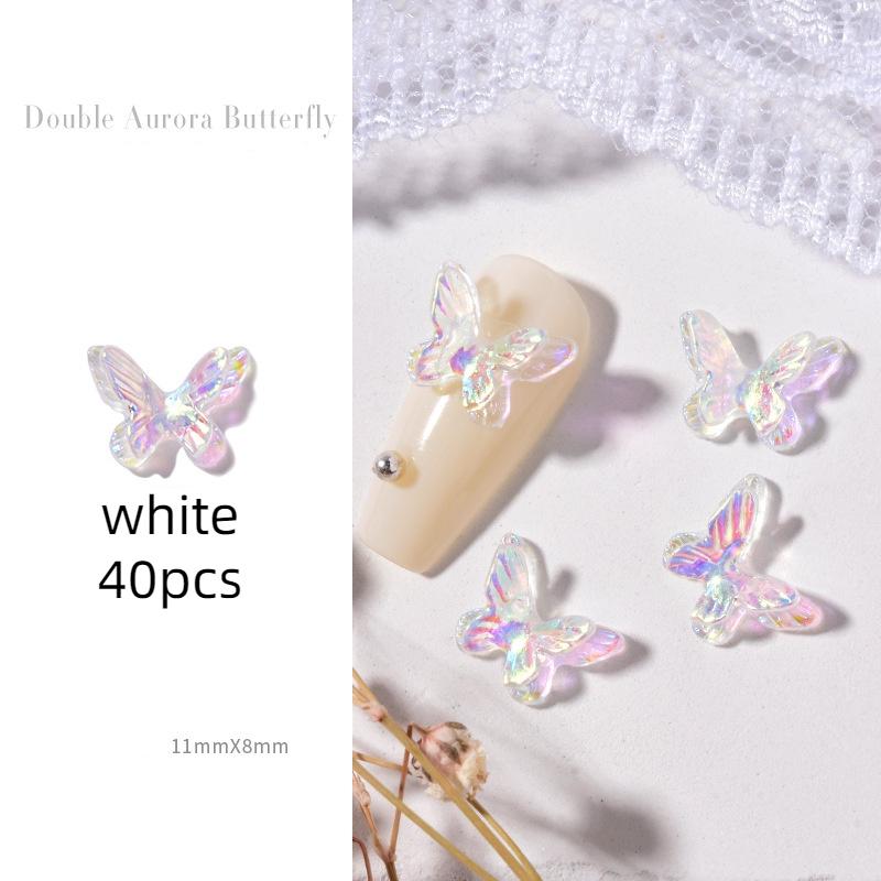 40pcs/bag Double Layer Butterfly Nail Art Decorations ResinNail Art Rhinestones For 3D Manicure DIY Fashion Manicure Tools