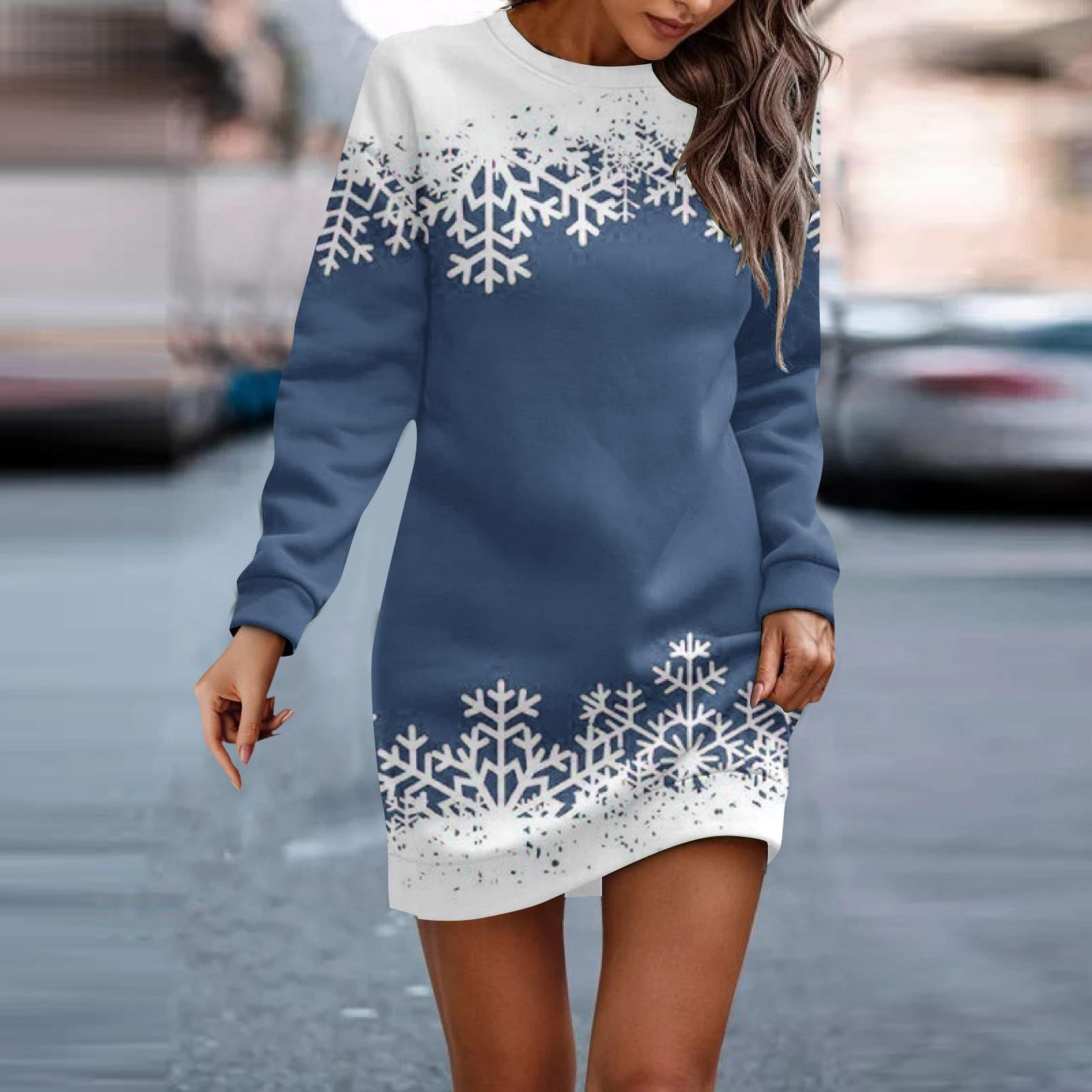 

Платье с длинным рукавом для женщин, повседневное рождественское пуловер с принтом, платье-свитер, осень M