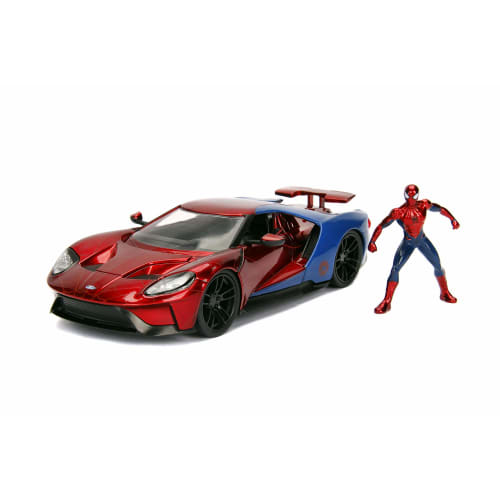Jada 99725 Hollywood Rides 2017 Ford GT Spider-Man Figure, 1:24 Scale, Red/Blue