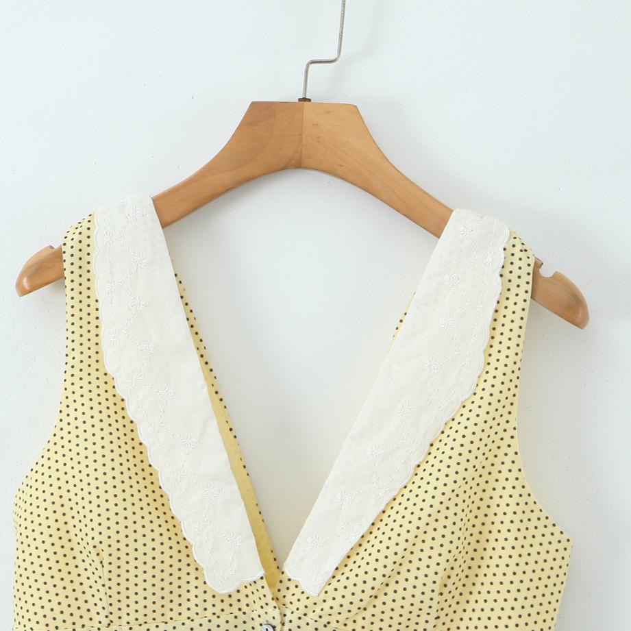 Sweet Polka Dot V-Neck Lace Mini Dress