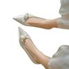 French pearl flower pointed head thick heel single shoes women are not tired feet low heel bridesmaid shoes bride shoes wedding shoes apricot mic