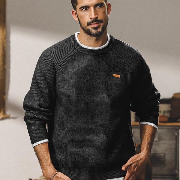 Men's American Retro Crew Neck Loose Winter Sweater - Trendy Knitwear Base Layer