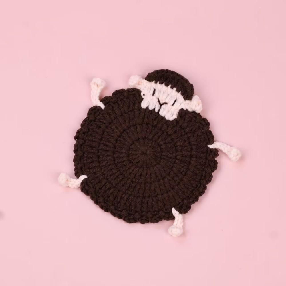 Cartoon Knitted Animal Coaster Handmade Teacup Pad Creative Crochet Lamb Coasters Home Decor