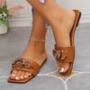 Fashion Plus Size Square Toe Slippers for Women Summer Buckle Decor Flat Slides Woman Fashion Soft Bottom Patent Leather Sandal Mujer