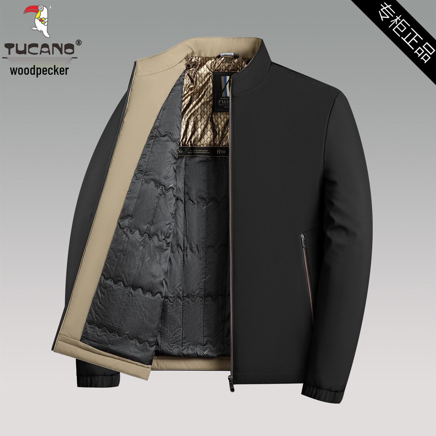 Woodpecker Men s Quilted Stand Collar Jacket - Thick Cotton Outerwear for Autumn/Winter L (105-120 lbs)