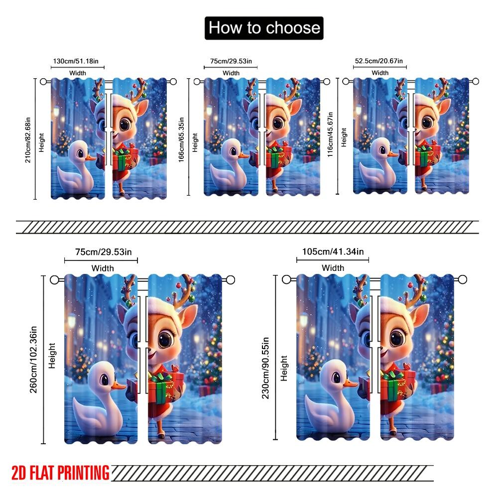 2pcs,2D Plane Printing Curtains Cute Deer Christmas Gift Present (3) Polyester Easy Install (without Rod) All Seasons Ldeal for