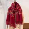 Autumn and winter travel style phoenix tail cashew embroidered imitation cashmere warm scarf ethnic style embroidered fringed shawl