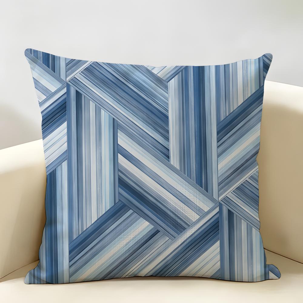 Simple Geo Inlay Pattern Cushion Cover Natural Linen Organic Fabric Double-Sided Printing Breathable Perfect For Home Decor