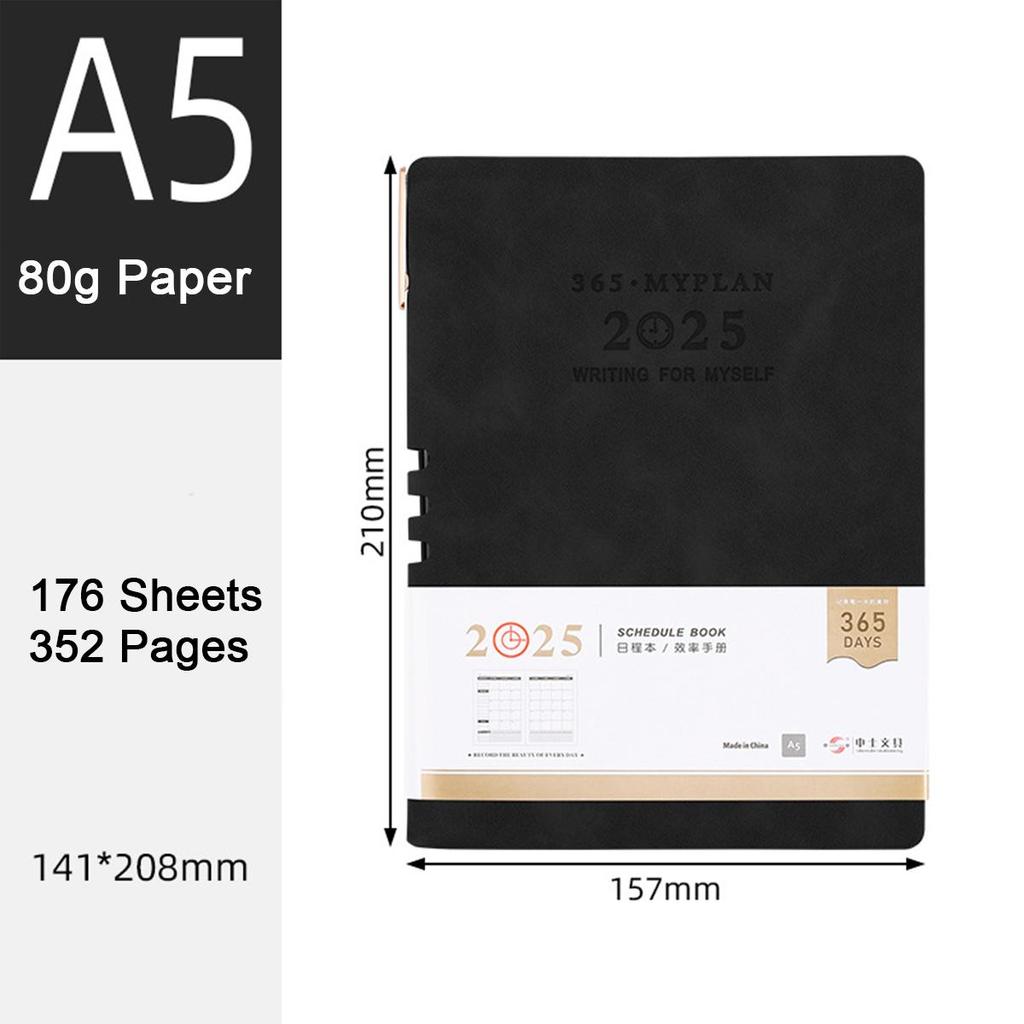 A6/A5/B5 Leather 2025 Business Schedule, Student Daily Planner, 365-day Record Book, Notepad, Memo, 176 Sheets, 352 Pages