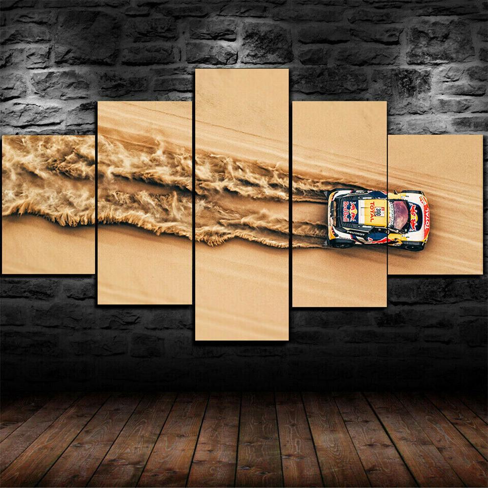 5 kusů Nástěnné umění Obraz na plátně Rally Pouštní písek Auto Krajina Plakát Moderní domácí dekorace Modulární rám obývacího pokoje