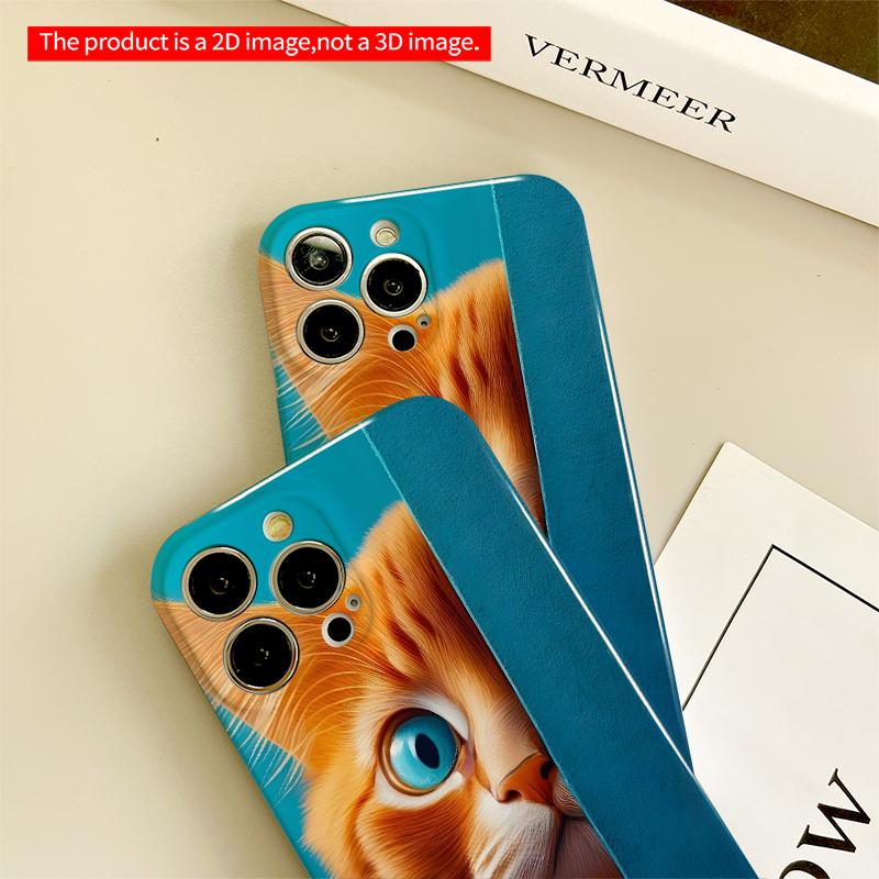 2DFlat Orange Cat Peeking Behind Blue Wall Phone Case All inclusive film hard iPhone case, compatible with iPhone 18 Pro Max 17 16 15 14 13 12 11