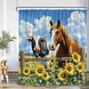 Western Barn Horse Shower Curtains Sunflower Lavender Floral Farmhouse Wooden Door Farm Animal Bathroom Curtain Decor with Hooks