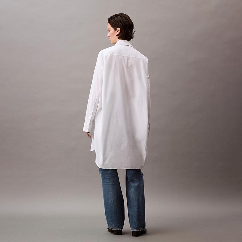 Calvin Klein Ss25 Cotton Loose Minimalist Long Sleeve Dress Women Dresses Moonlight-White 47AB001