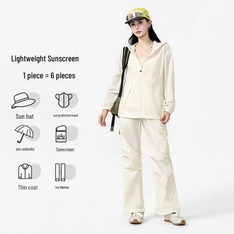 Set Ultra-sottile Protezione Solare per Coppia: Camicia con Cappuccio e Pantaloni Leggeri per l'Estate