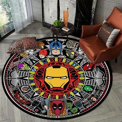 1 Stück Marvel Iron Man Runder Teppich Rutschfest, Maschinenwaschbarer Polyesterteppich für Wohnzimmer- & Schlafzimmerdekoration