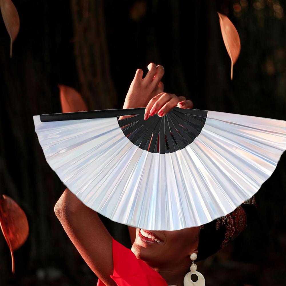 PVC Tai Chi Fan Foldable Glitter Hand Fan Elegant Bamboo Fan  for Line Dancing, Parties, and Events
