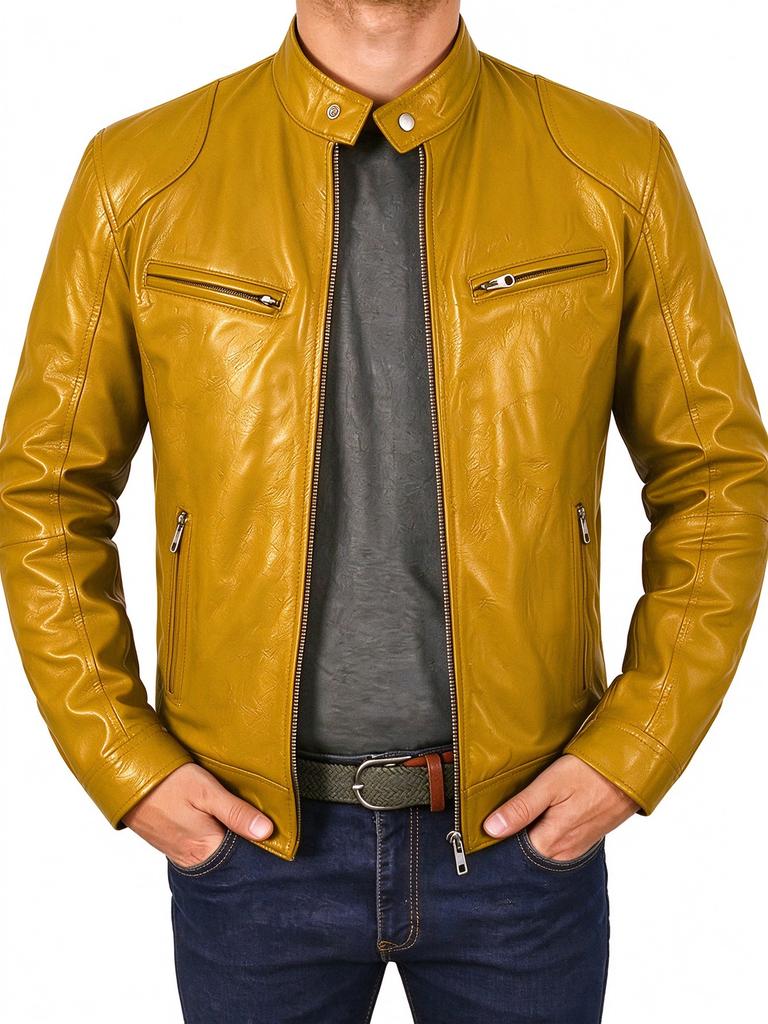 New men's stand-up collar PU leather jacket slim locomotive jacket spring and autumn casual multi-color coat