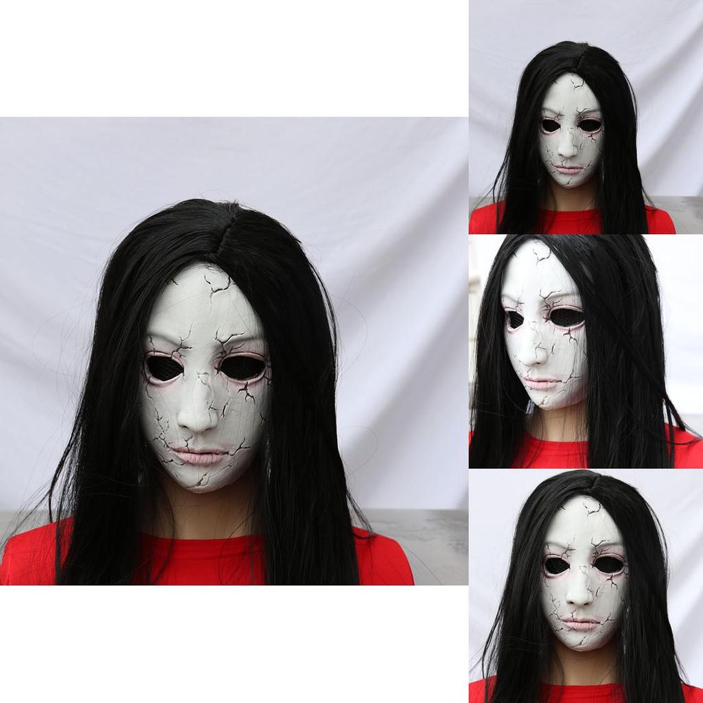 Mască Latex Fantomă cu Păr Lung pentru Halloween și Distracție în Escape Room