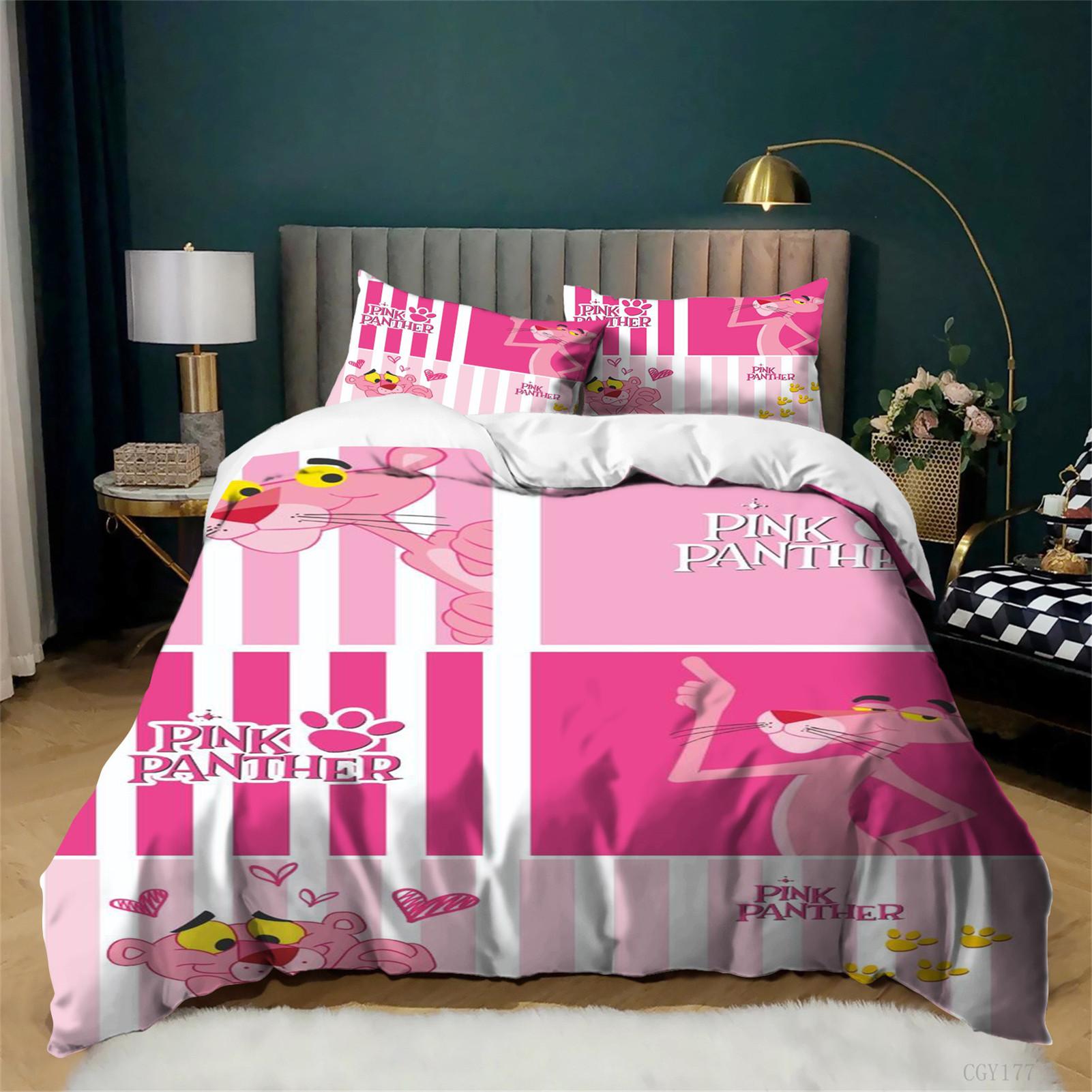 The Pink Pant-her Show Bedding Duvet Cover Set for Kids 3pcs Lightweight Bedding Set Cozy Soft Quilt Cover with Pillowcases 135x200cm