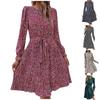 Women's Fashion Leisure Temperament  And Winter Long Sleeve Lace Print Base Dress