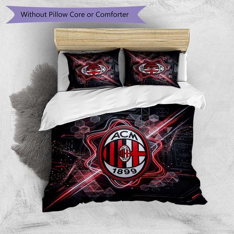 Set Lenzuola Stampa AC Milan 3 Pezzi Morbido Delicato sulla Pelle Lavabile Copripiumino e Federe Set Stagione Unica Camera da Letto