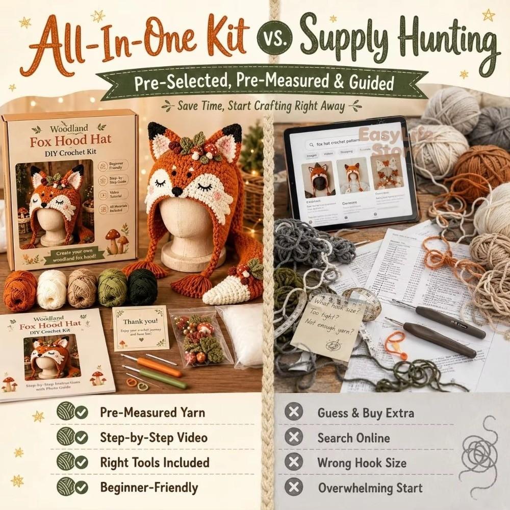 Handmade Knitted Hat Crochet Kit DIY Animal Hood Hat Crochet Kit  for Beginners