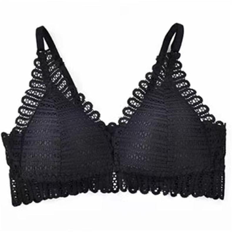 Lace Front Button Bralette Women's Underwear Sexy Backless Bra Without Bones Push Up Bra Triangle Thin Lingerie