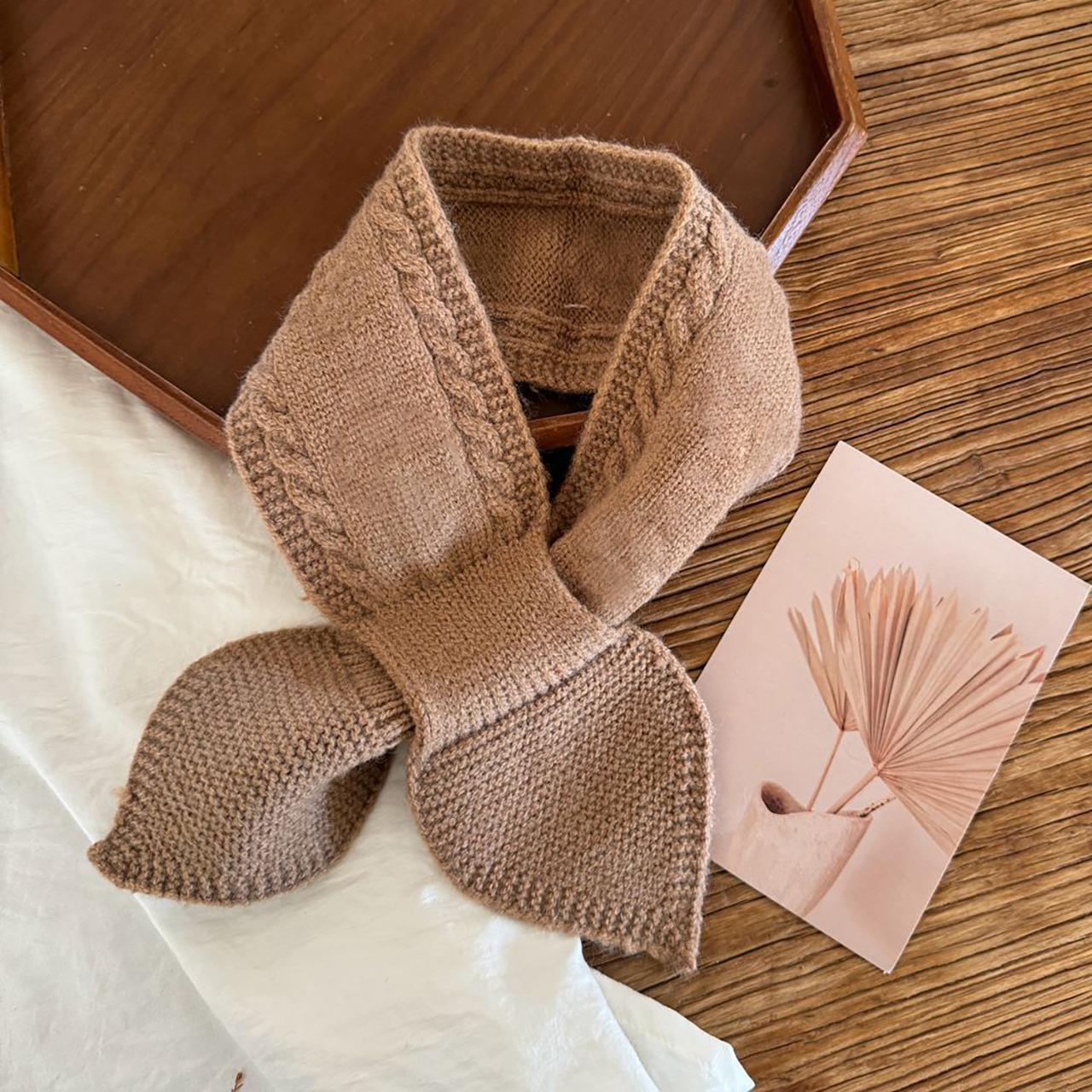 

Детские зимние теплые шарфы Детский шерстяной вязаный короткий шарф-хомут Однотонный уличный ветрозащитный шейный платок хаки