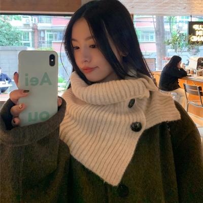 Women's Versatile Autumn and Winter Scarf Korean Style Solid Color Cold Proof and Warm Neck Protection Knitted Shawl for Women.